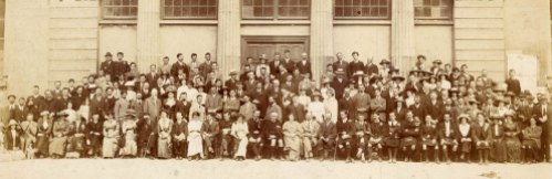 Gaelic League National Convention at Galway Town Hall Theatre in 1913. Thomas Ashe seated in front row, 10th from right. Nora Ashe seated in front row, 5th from right.